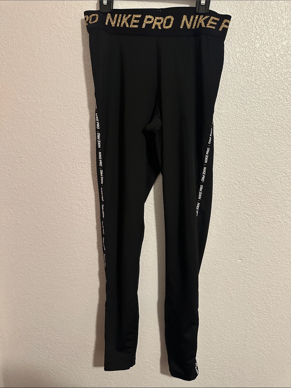 Nike Black Leggings with Gold NIKE PRO Waistband